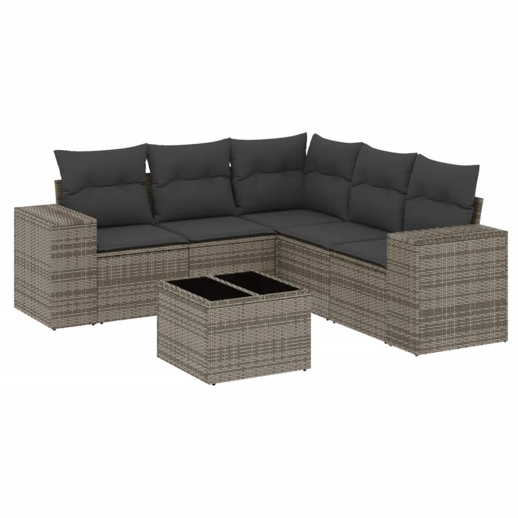 Set Divano da Giardino 6 pz con Cuscini Grigio in Polyrattan - homemem39