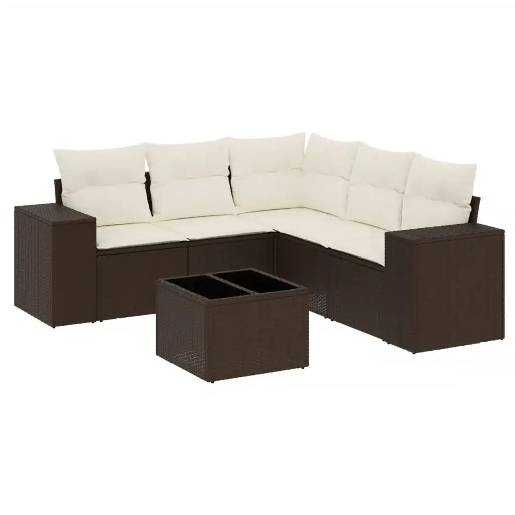 Set Divano da Giardino 6 pz con Cuscini Marrone in Polyrattan - homemem39