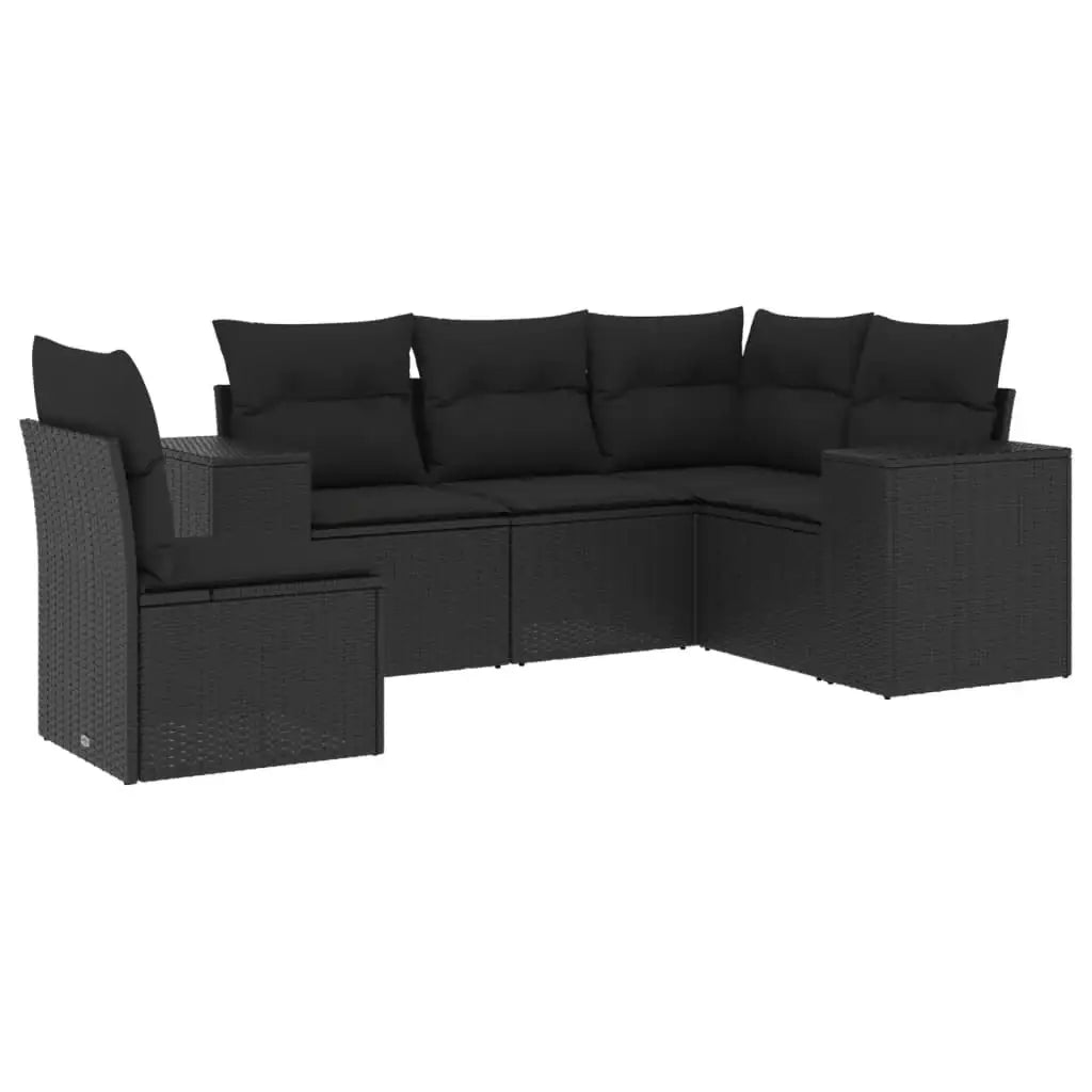 Set Divani da Giardino 5 pz con Cuscini in Polyrattan Nero - homemem39