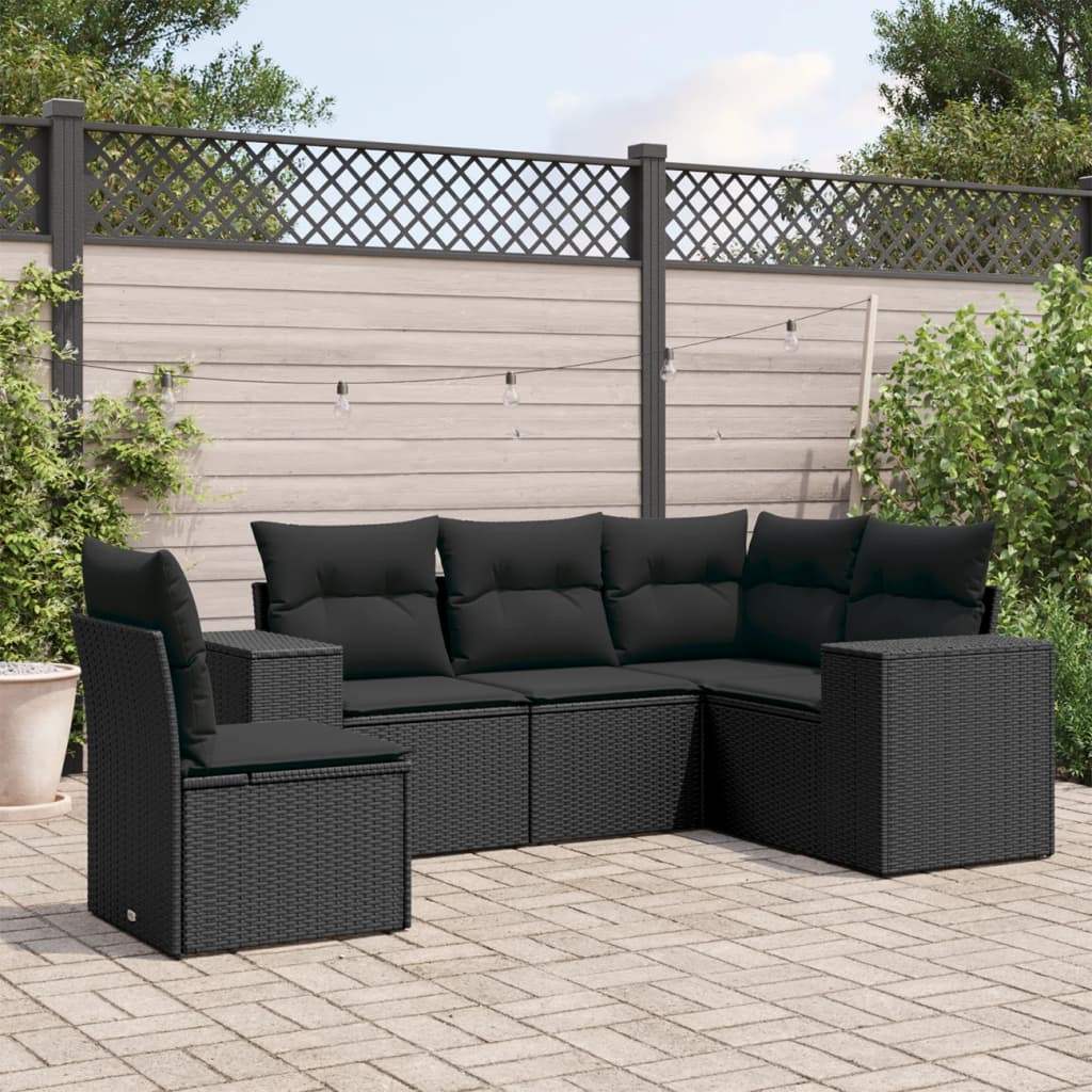 Set Divani da Giardino 5 pz con Cuscini in Polyrattan Nero - homemem39