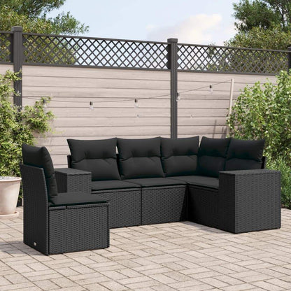 Set Divani da Giardino 5 pz con Cuscini in Polyrattan Nero - homemem39