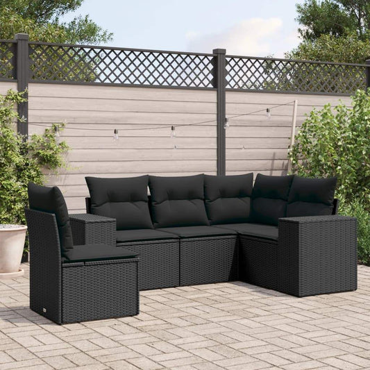 Set Divani da Giardino 5 pz con Cuscini in Polyrattan Nero - homemem39