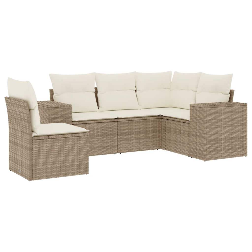 Set Divano da Giardino 5 pz con Cuscini Beige in Polyrattan - homemem39