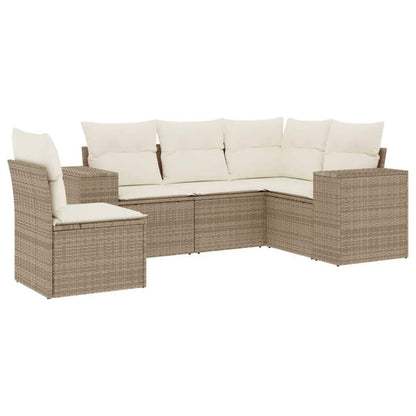 Set Divano da Giardino 5 pz con Cuscini Beige in Polyrattan - homemem39