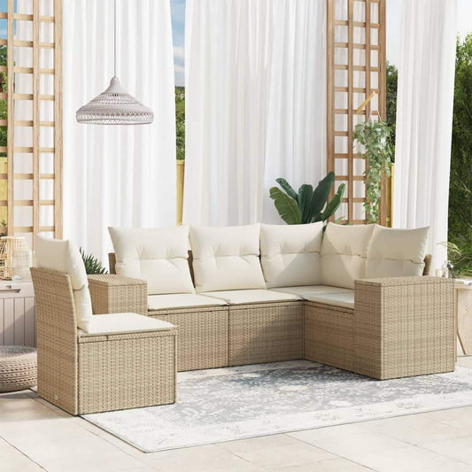 Set Divano da Giardino 5 pz con Cuscini Beige in Polyrattan - homemem39