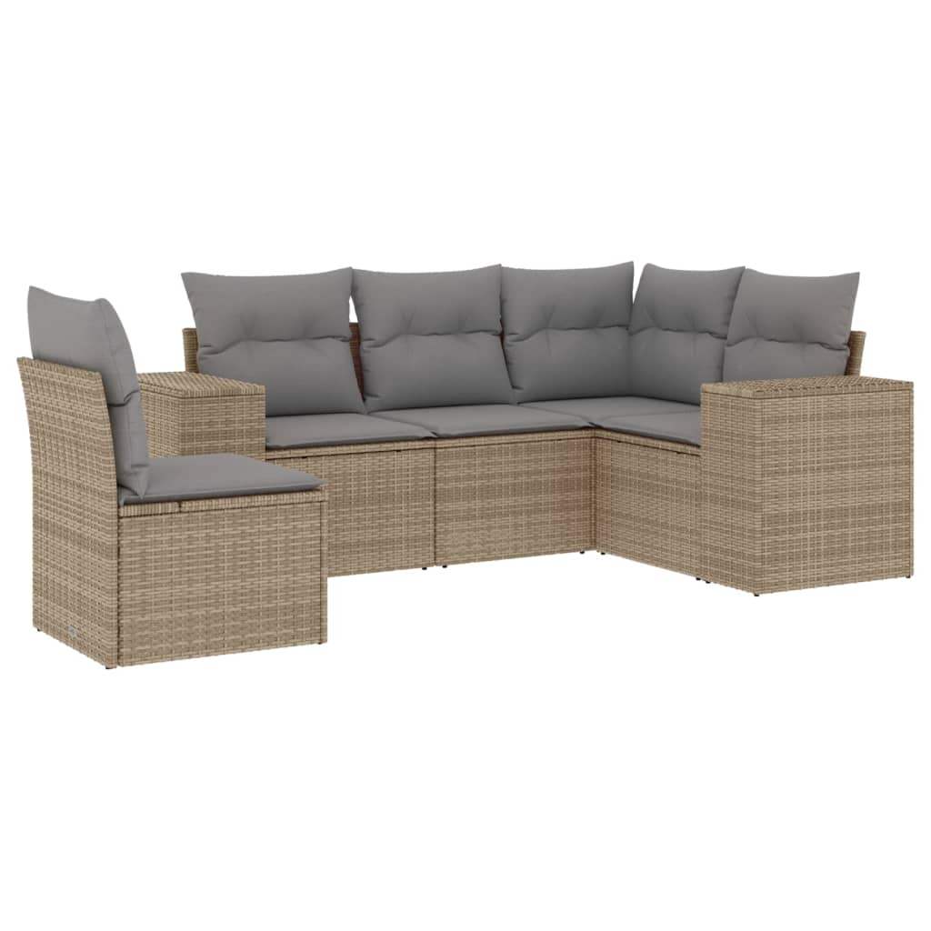 Set Divano da Giardino 5 pz con Cuscini Beige in Polyrattan - homemem39