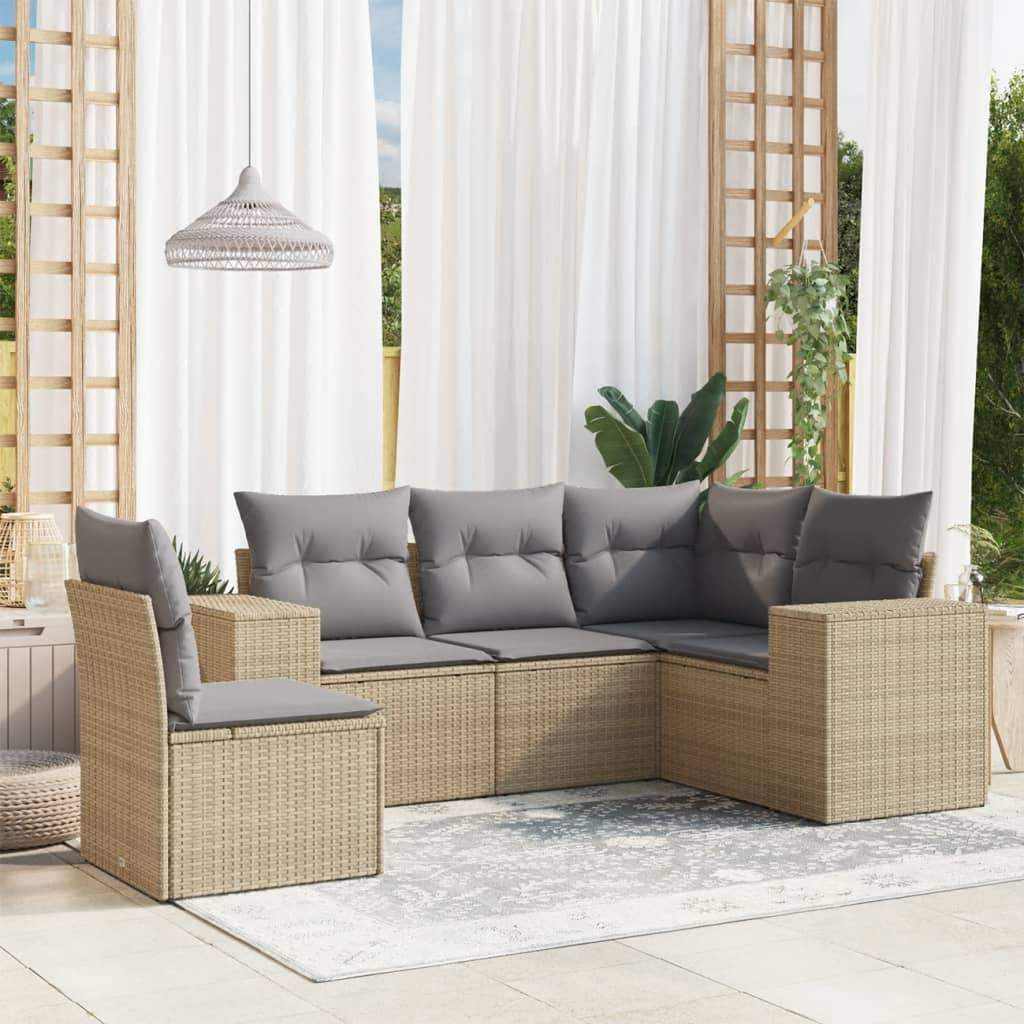 Set Divano da Giardino 5 pz con Cuscini Beige in Polyrattan - homemem39