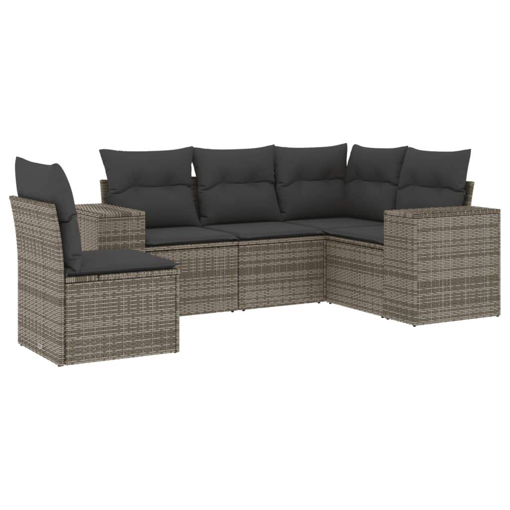 Set Divano da Giardino 5 pz con Cuscini Grigio in Polyrattan - homemem39