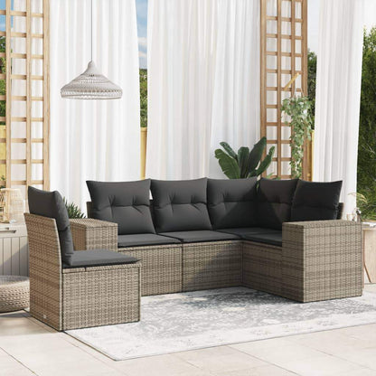 Set Divano da Giardino 5 pz con Cuscini Grigio in Polyrattan - homemem39