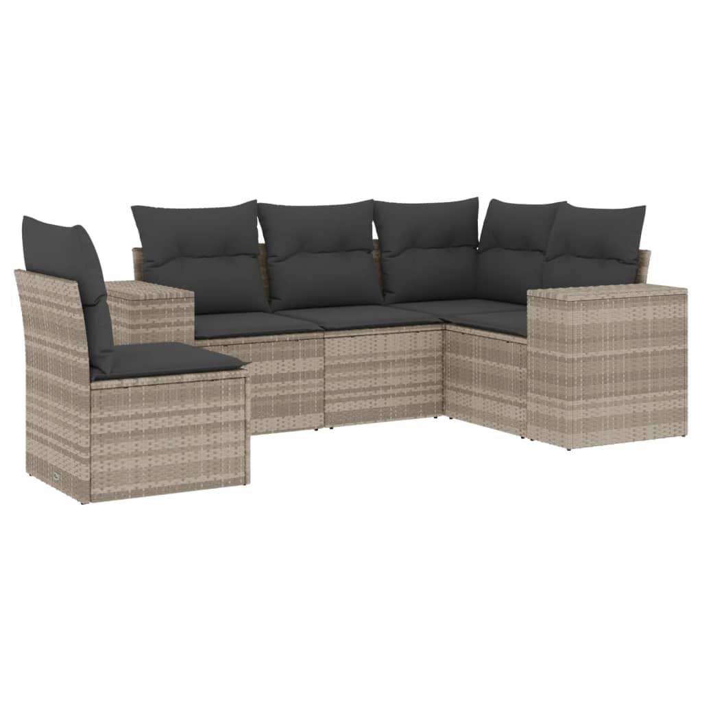 Set Divano da Giardino 5pz con Cuscini Grigio Chiaro Polyrattan - homemem39