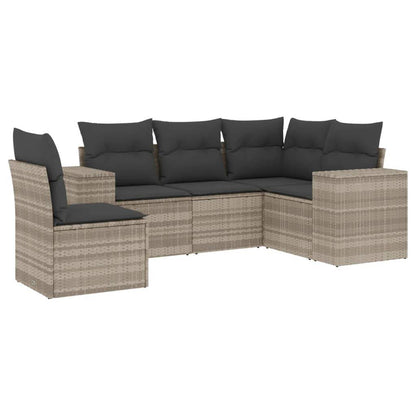 Set Divano da Giardino 5pz con Cuscini Grigio Chiaro Polyrattan - homemem39