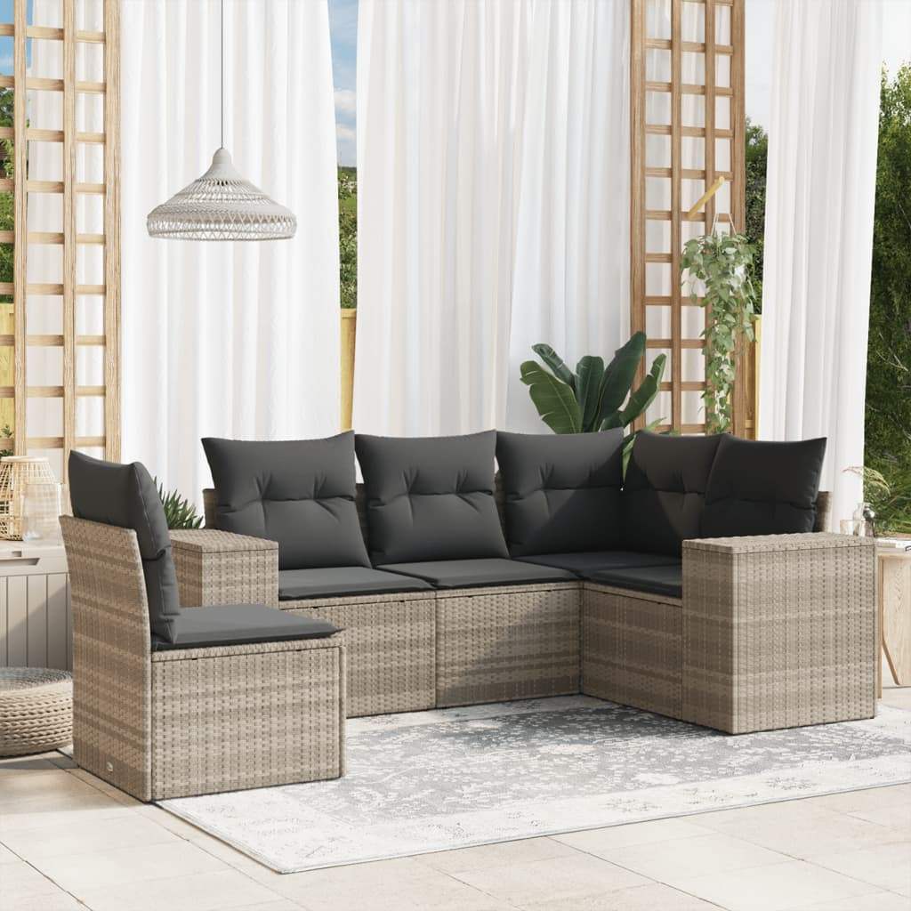 Set Divano da Giardino 5pz con Cuscini Grigio Chiaro Polyrattan - homemem39