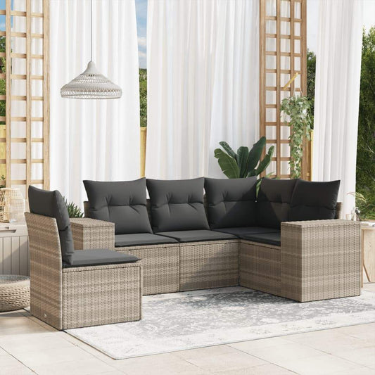 Set Divano da Giardino 5pz con Cuscini Grigio Chiaro Polyrattan - homemem39