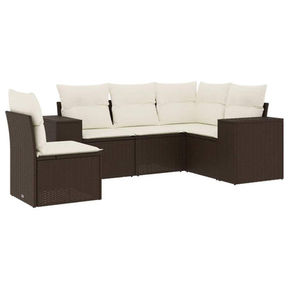 Set Divano da Giardino 5 pz con Cuscini Marrone in Polyrattan - homemem39