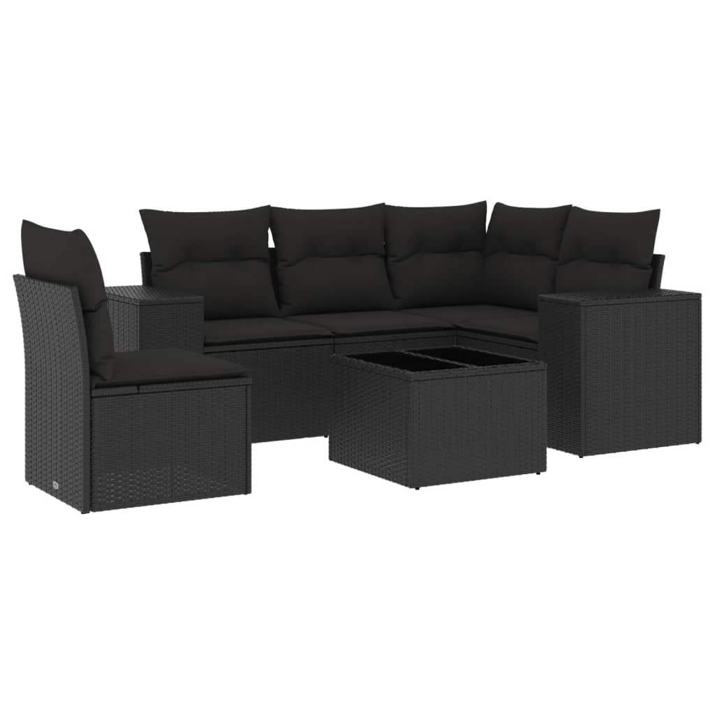 Set Divano da Giardino 6 pz con Cuscini Nero in Polyrattan - homemem39