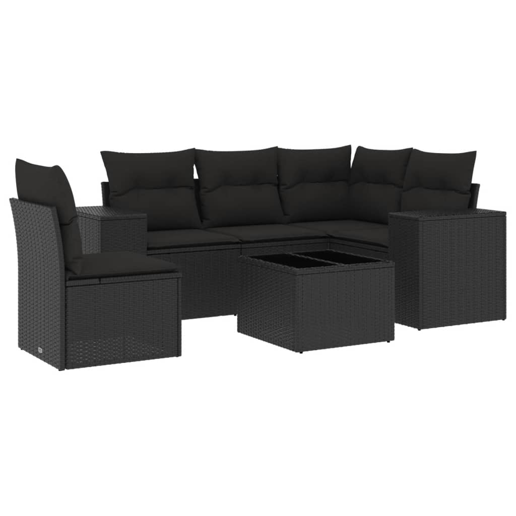 Set Divano da Giardino 6 pz con Cuscini Nero in Polyrattan