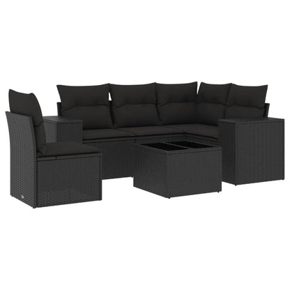 Set Divano da Giardino 6 pz con Cuscini Nero in Polyrattan