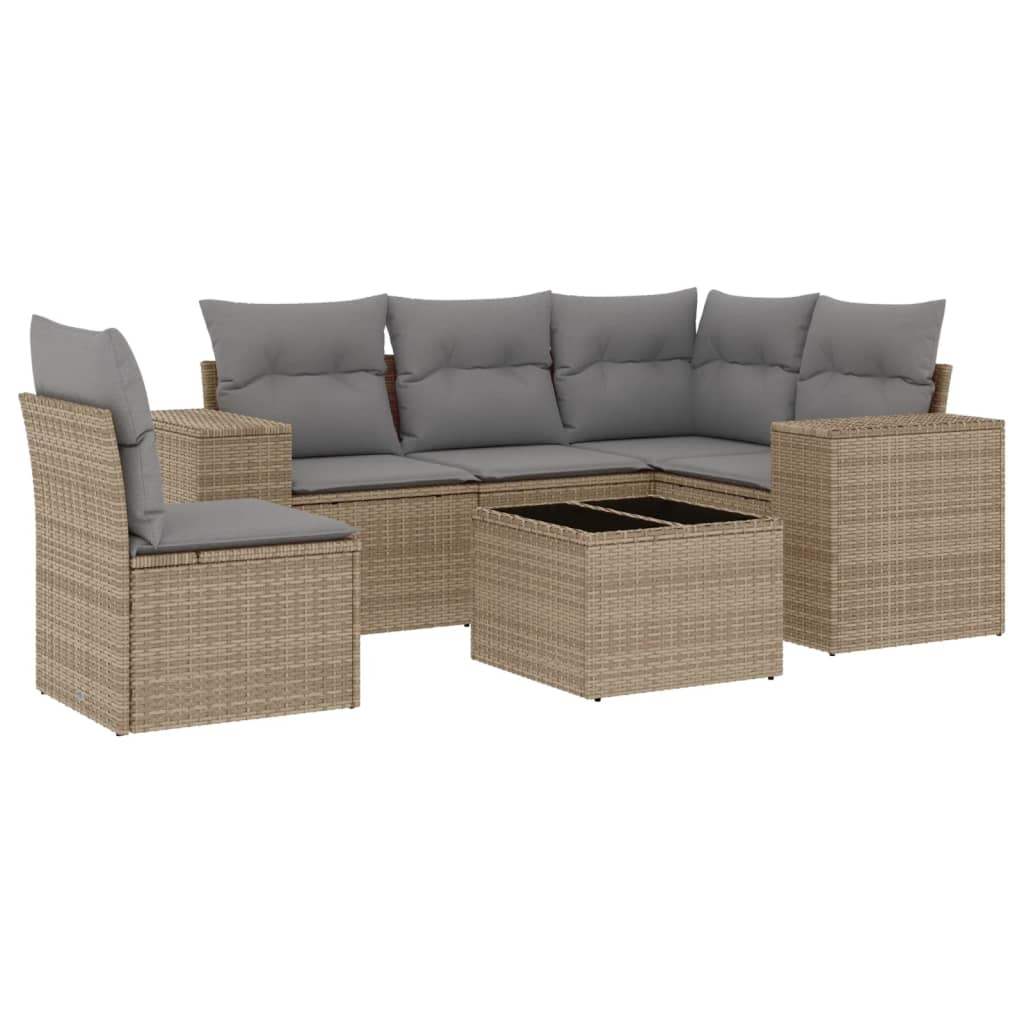 Set Divano da Giardino 6 pz con Cuscini Beige in Polyrattan - homemem39