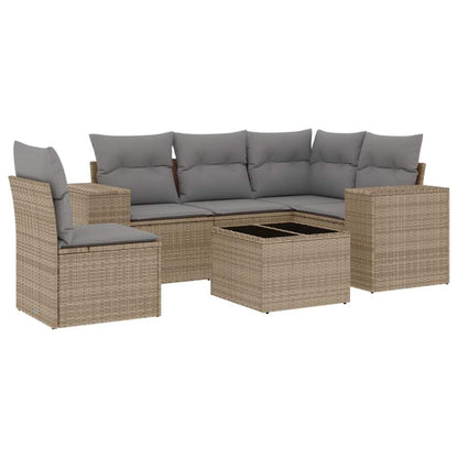 Set Divano da Giardino 6 pz con Cuscini Beige in Polyrattan - homemem39