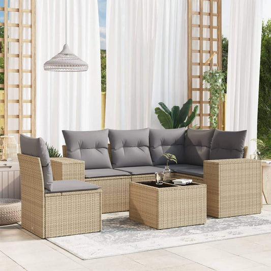 Set Divano da Giardino 6 pz con Cuscini Beige in Polyrattan - homemem39