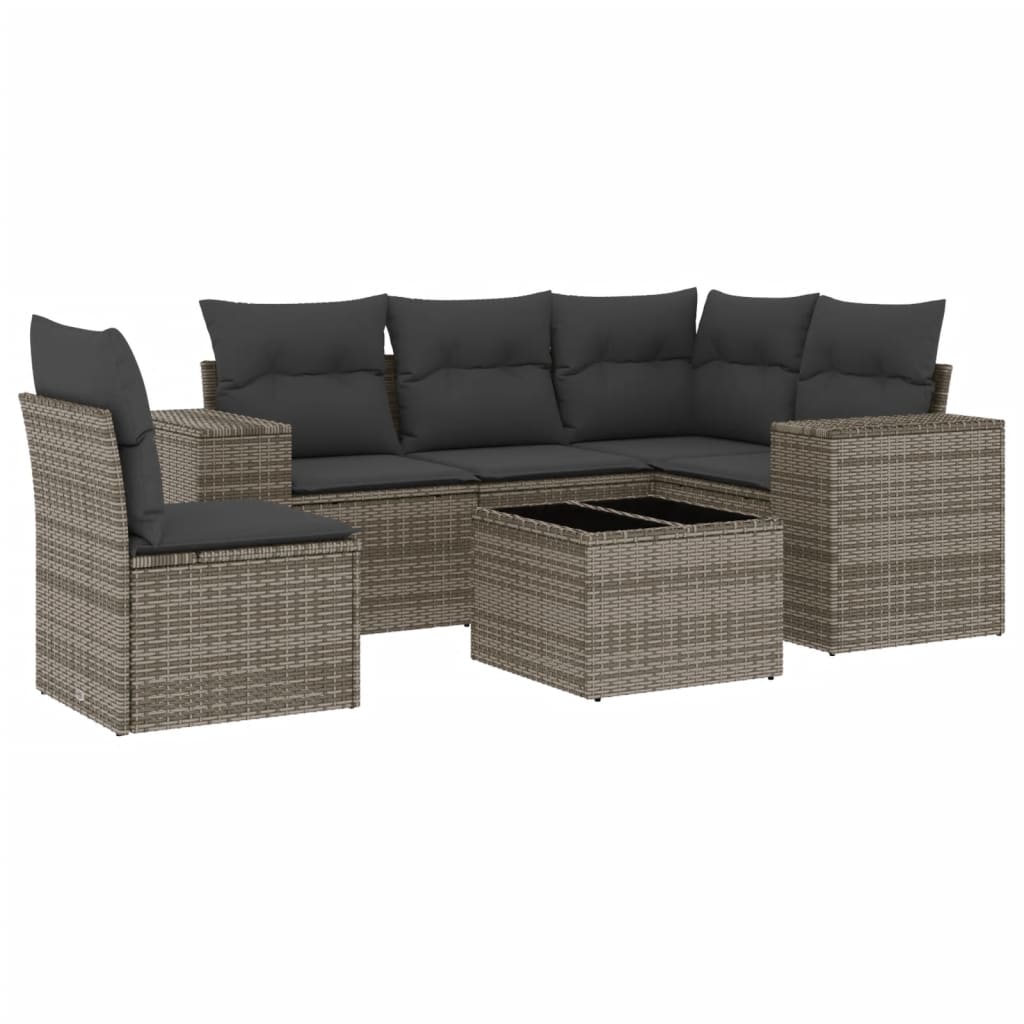 Set Divano da Giardino 6 pz con Cuscini Grigio in Polyrattan