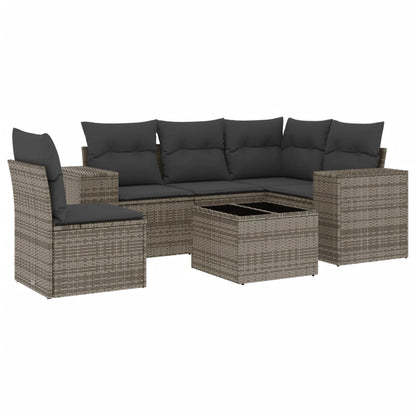 Set Divano da Giardino 6 pz con Cuscini Grigio in Polyrattan