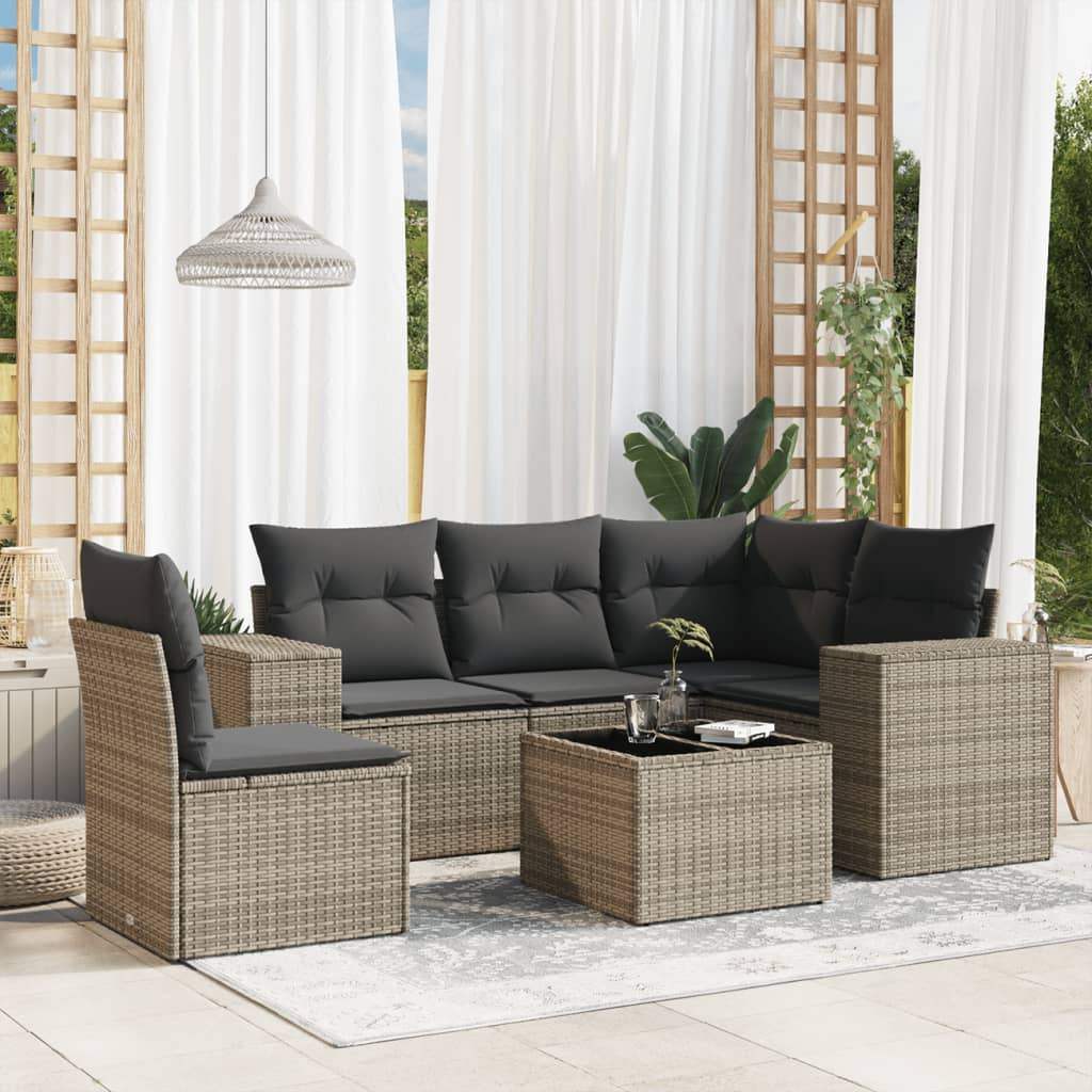 Set Divano da Giardino 6 pz con Cuscini Grigio in Polyrattan - homemem39