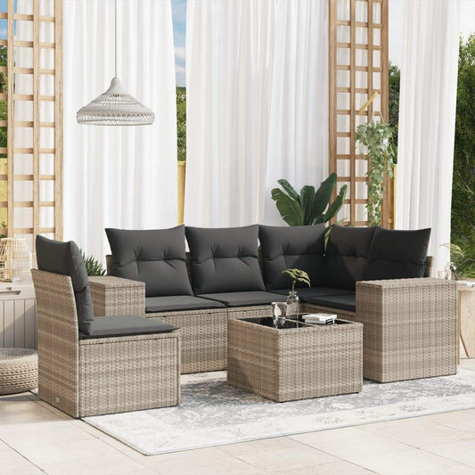 Set Divano da Giardino 6pz con Cuscini Grigio Chiaro Polyrattan - homemem39