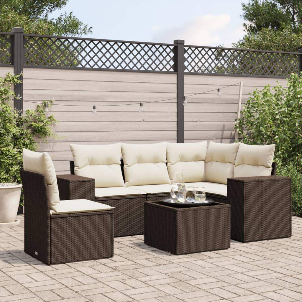 Set Divano da Giardino 6 pz con Cuscini Marrone in Polyrattan - homemem39