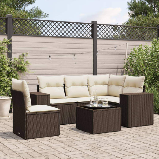 Set Divano da Giardino 6 pz con Cuscini Marrone in Polyrattan - homemem39
