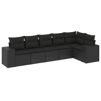 Set Divano da Giardino 6 pz con Cuscini Nero in Polyrattan