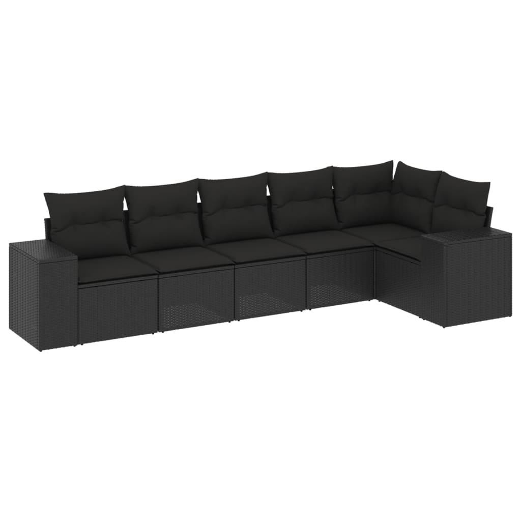 Set Divano da Giardino 6 pz con Cuscini Nero in Polyrattan