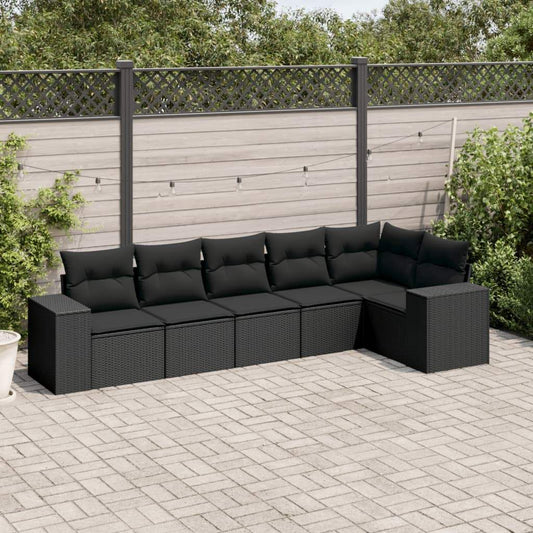 Set Divano da Giardino 6 pz con Cuscini Nero in Polyrattan - homemem39
