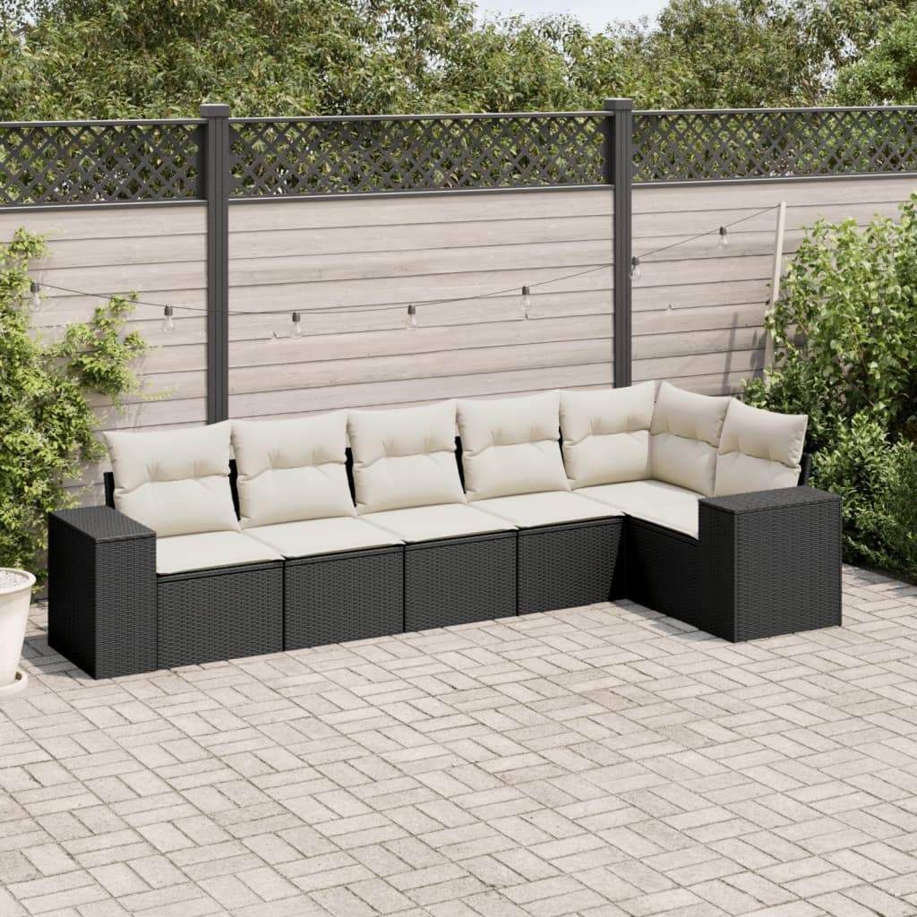 Set Divano da Giardino 6 pz con Cuscini Nero in Polyrattan - homemem39