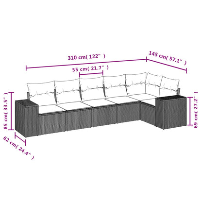 Set Divano da Giardino 6 pz con Cuscini Beige in Polyrattan | homemem39