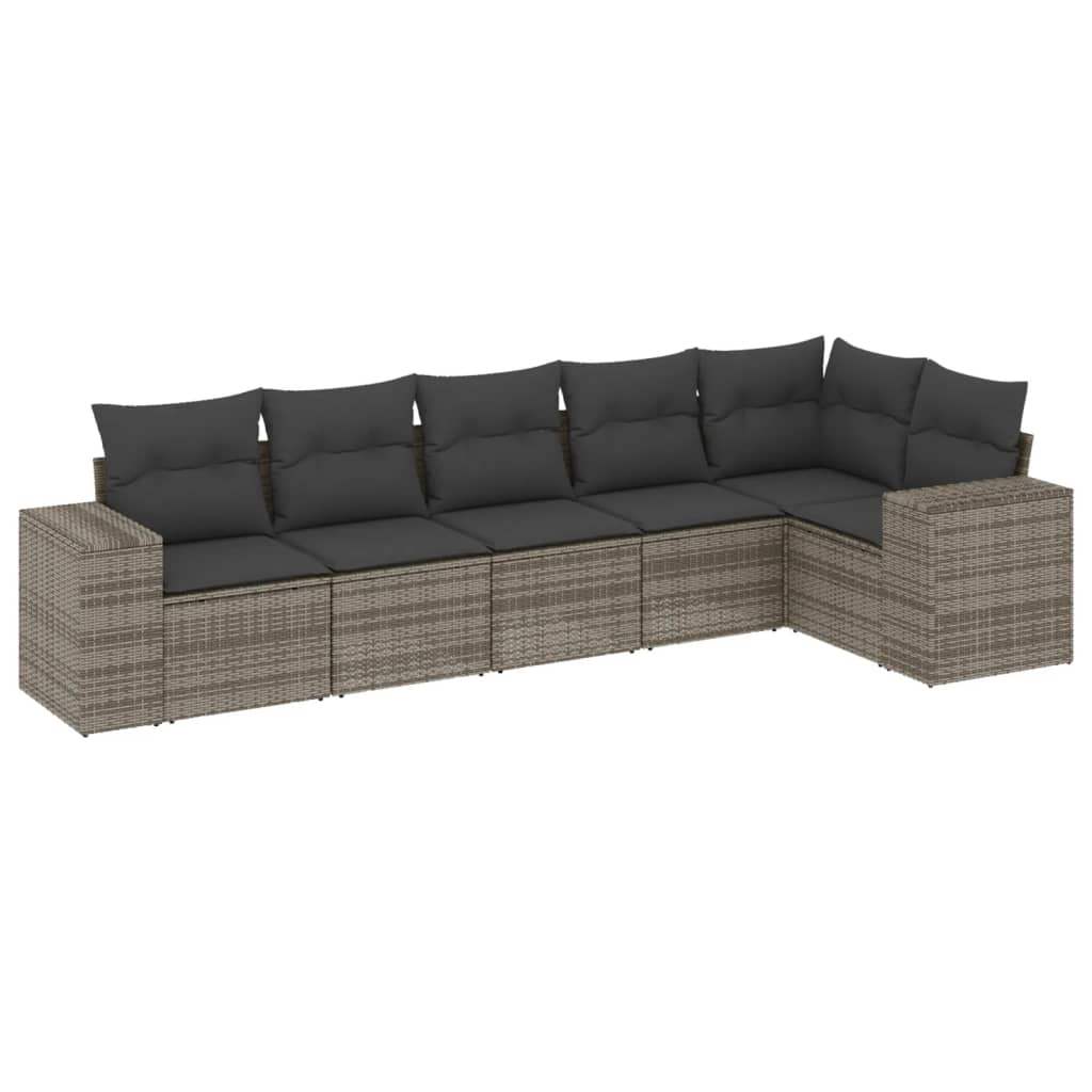 Set Divano da Giardino 6 pz con Cuscini Grigio in Polyrattan - homemem39
