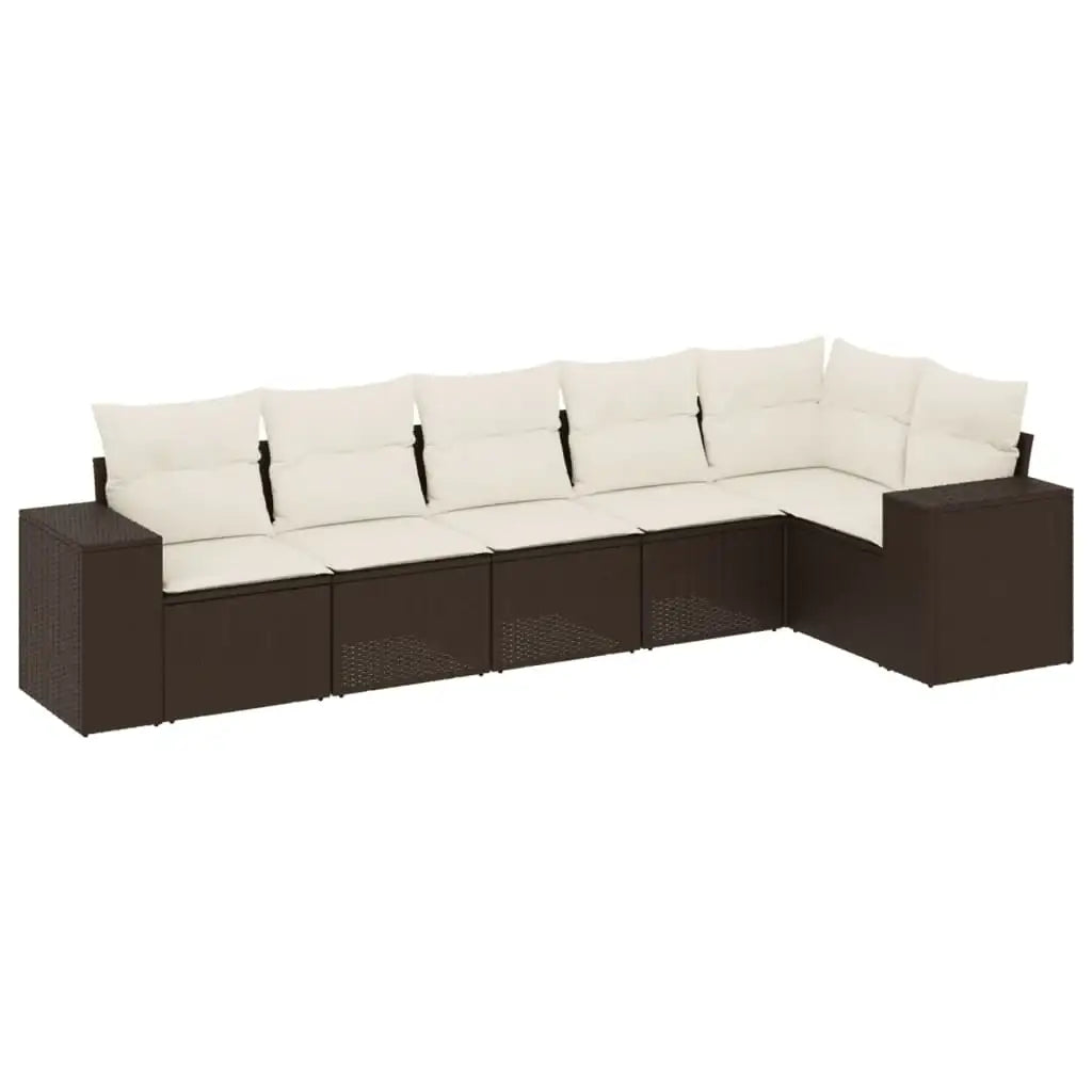Set Divano da Giardino 6 pz con Cuscini Marrone in Polyrattan - homemem39