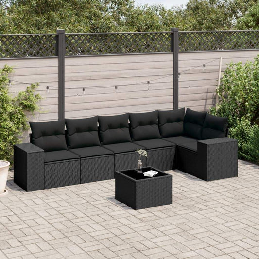 Set Divani da Giardino con Cuscini 7pz Nero Polyrattan - homemem39
