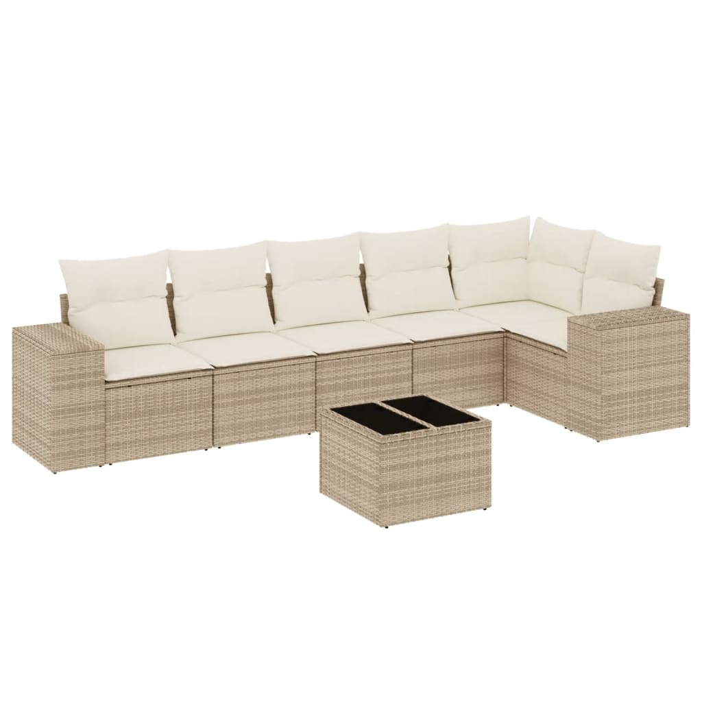 Set Divani da Giardino 7 pz con Cuscini Beige in Polyrattan | homemem39