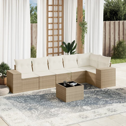 Set Divani da Giardino 7 pz con Cuscini Beige in Polyrattan | homemem39