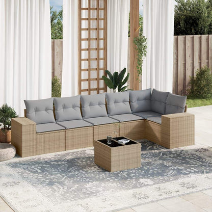 Set Divani da Giardino 7 pz con Cuscini Beige in Polyrattan - homemem39