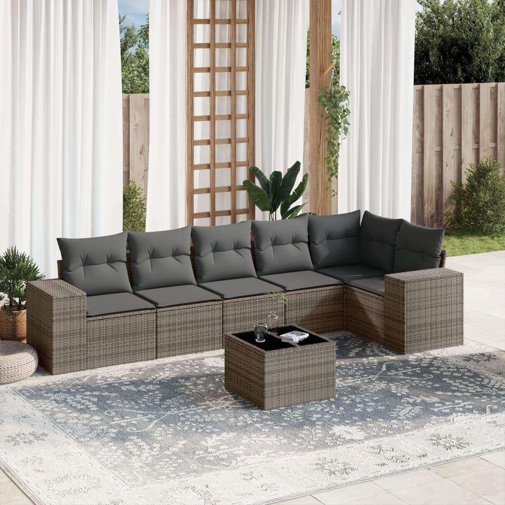 Set Divani da Giardino 7 pz con Cuscini Grigio in Polyrattan - homemem39