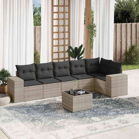 Set Divani da Giardino 7pz con Cuscini Grigio Chiaro Polyrattan - homemem39
