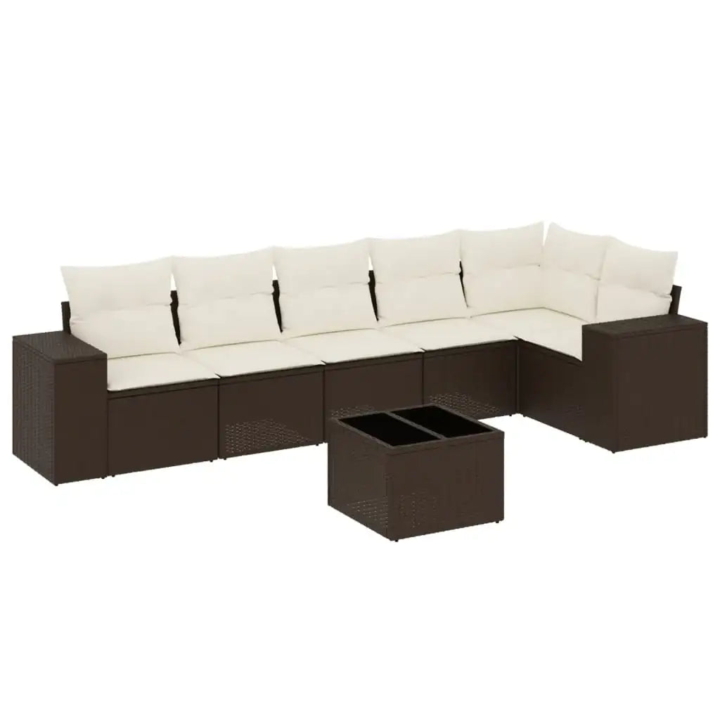 Set Divani da Giardino 7 pz con Cuscini Marrone in Polyrattan - homemem39