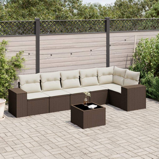 Set Divani da Giardino 7 pz con Cuscini Marrone in Polyrattan - homemem39