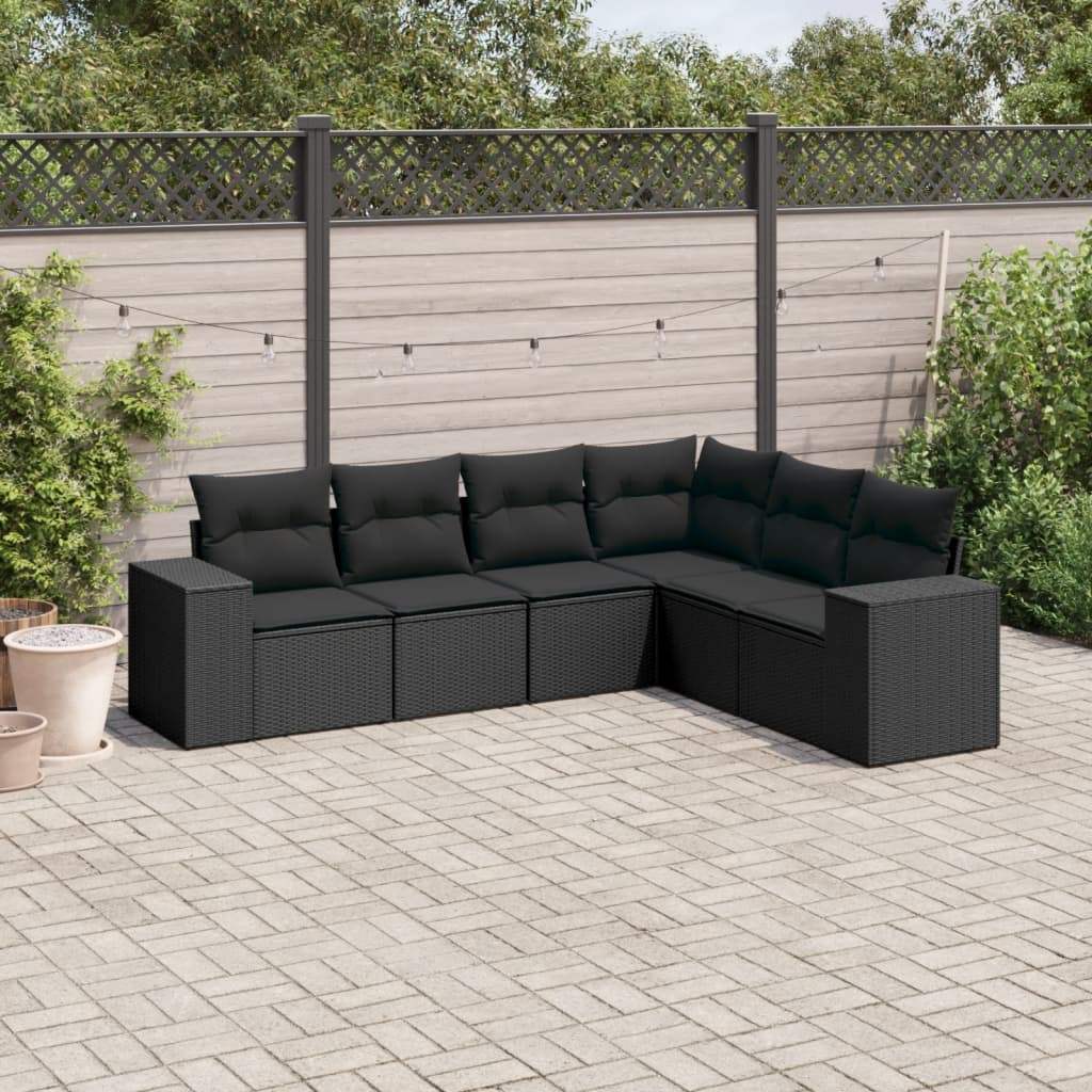 Set Divano da Giardino 6 pz con Cuscini Nero in Polyrattan - homemem39