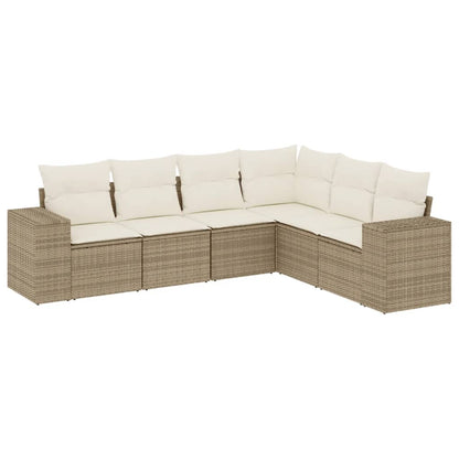 Set Divano da Giardino 6 pz con Cuscini Beige in Polyrattan