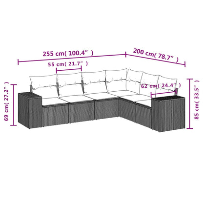 Set Divano da Giardino 6 pz con Cuscini Beige in Polyrattan