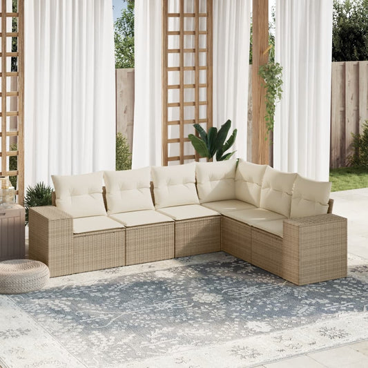 Set Divano da Giardino 6 pz con Cuscini Beige in Polyrattan