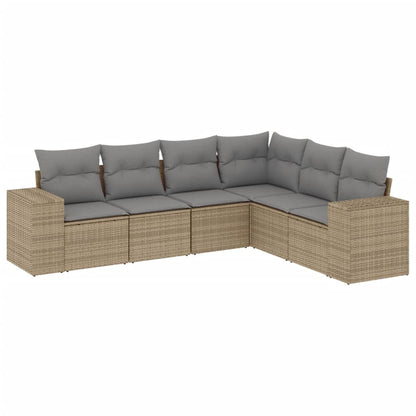 Set Divano da Giardino 6 pz con Cuscini Beige in Polyrattan
